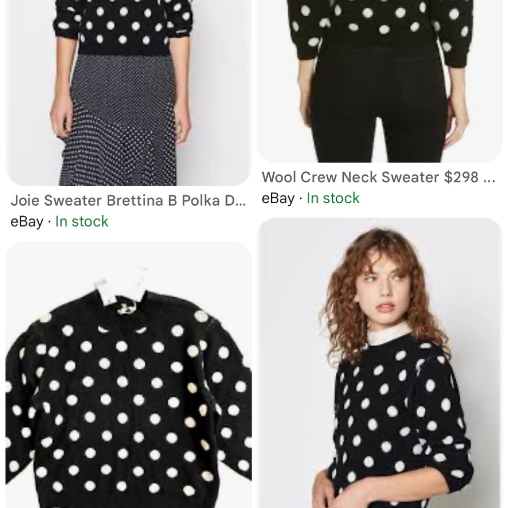 Joie Black and White Polka Dot 100% Wool Sweater Size Large.